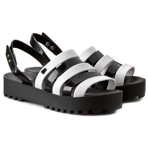 Melissa Black and White Stripe Women's Platform Sandals
